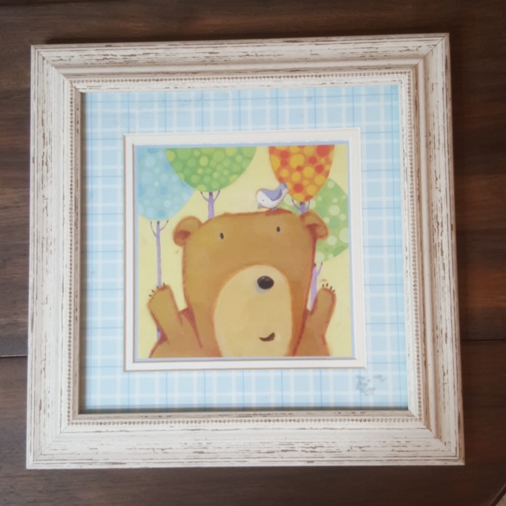 Framed Bear Print Nursery Baby Wall Art 10 x 10